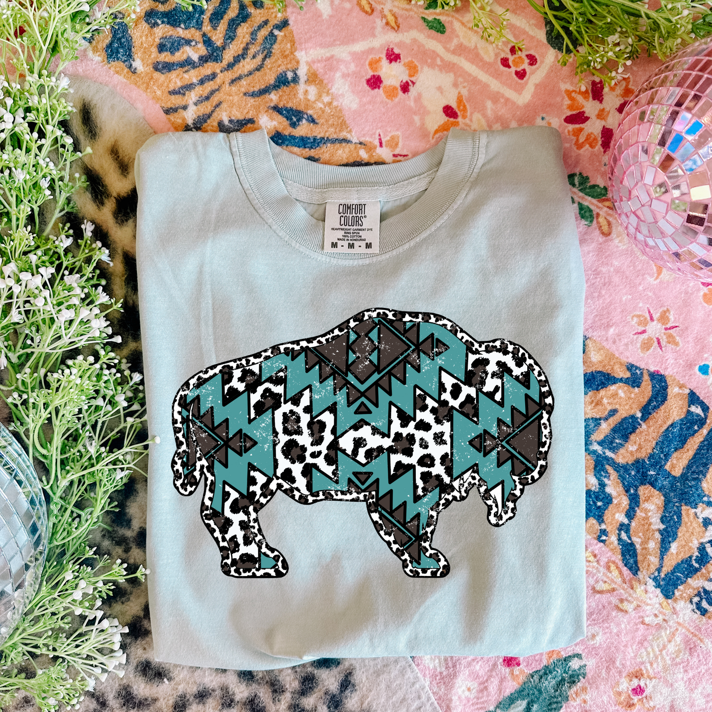Turquoise Aztec Buffalo Graphic Tee