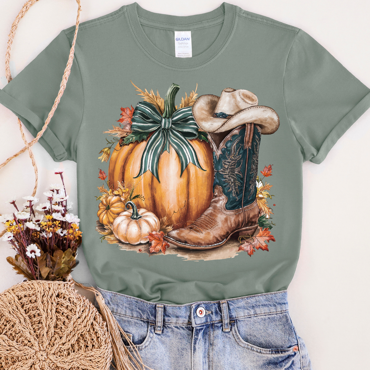 Pumpkin with Cowboy Boot Graphic Tee