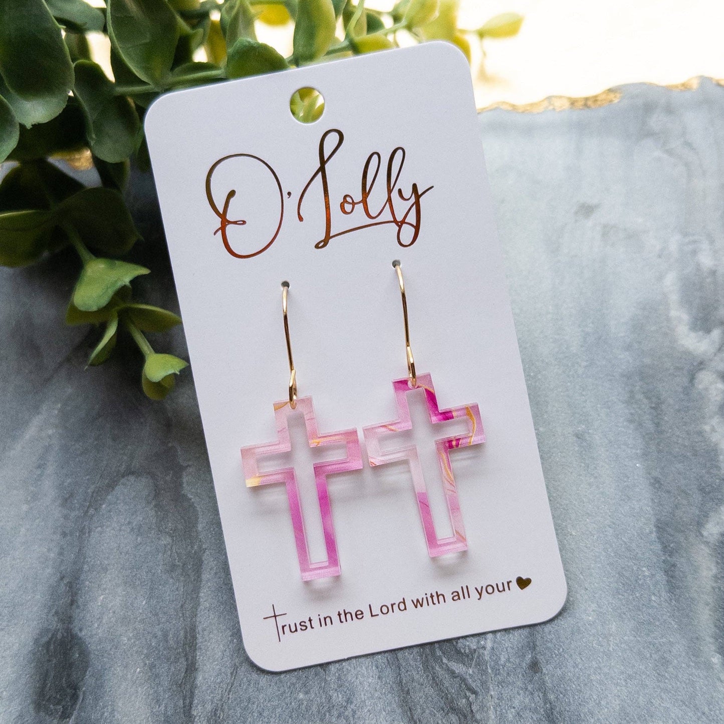 Open Acrylic Cross Earrings: Pink