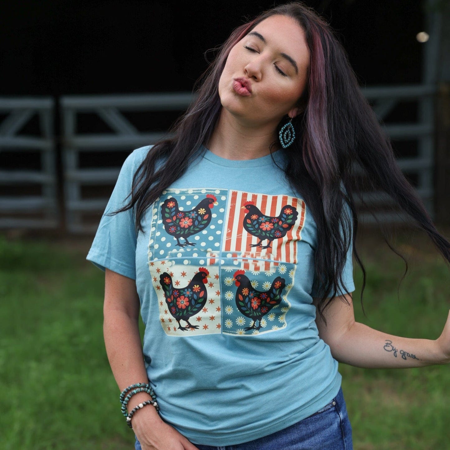 FestiviTees Women - Apparel - Shirts - T-Shirts Patriotic Chicken Patchwork Soft Graphic Tee