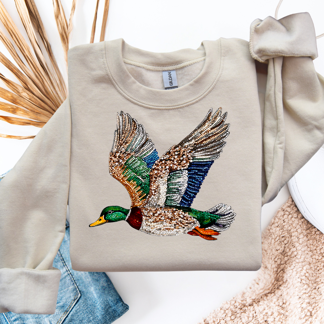 Faux Sequin Duck Graphic Crewneck