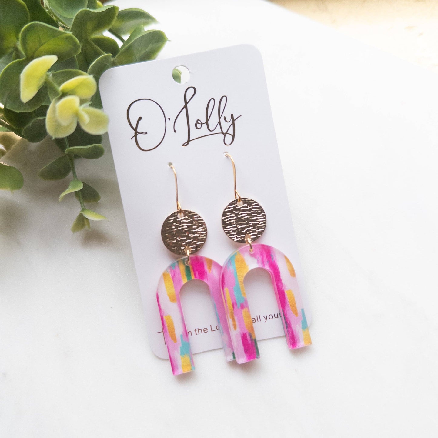 Multicolored Acrylic Shaped Earrings with Gold Disc- “Kori”