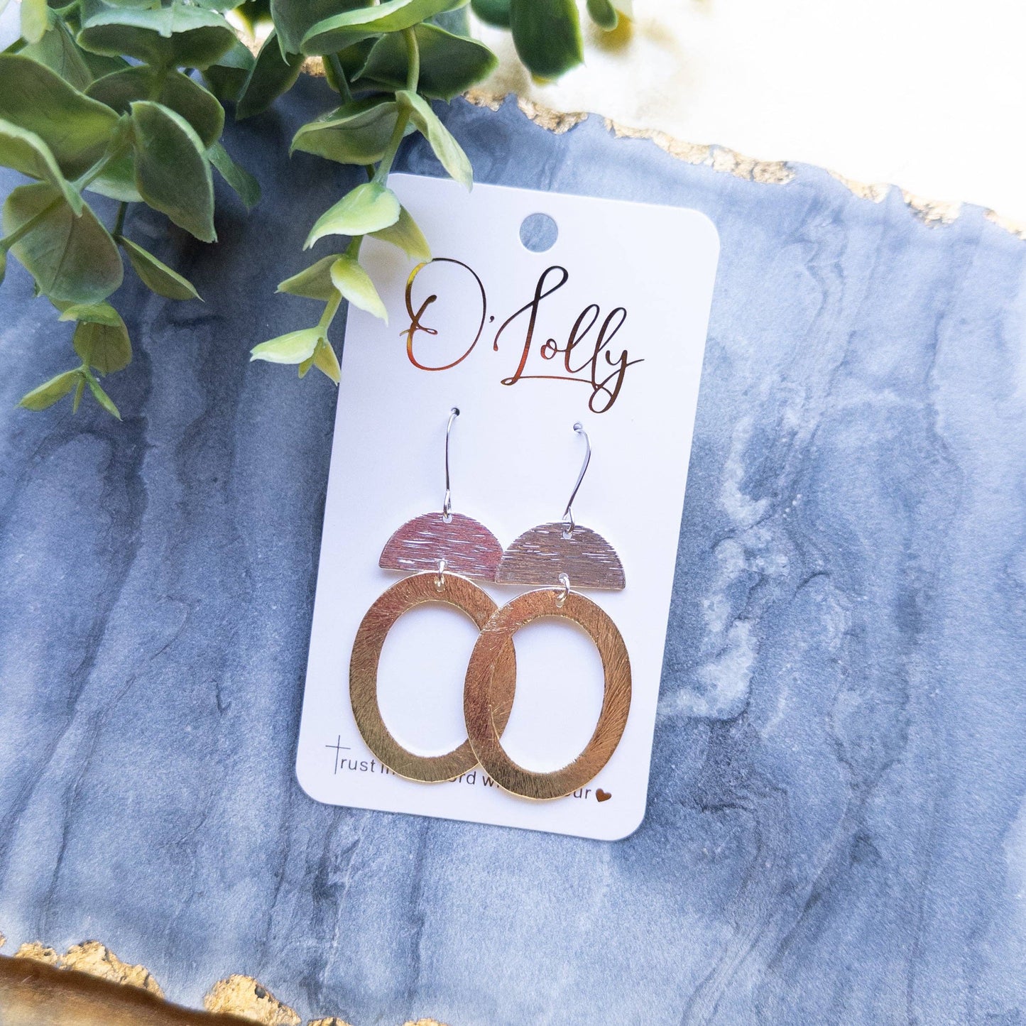 Silver & Gold Mixed- Silver Connector w/Open Gold Oval Earrings