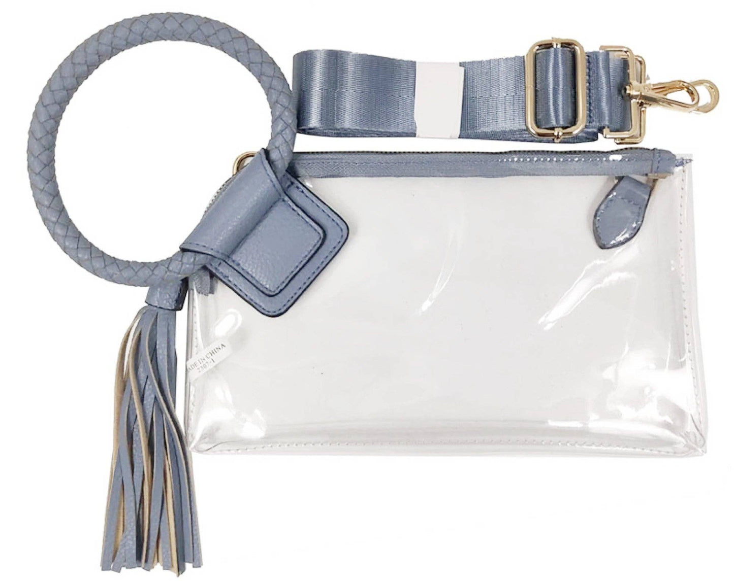 See Through Clear Cuff Handle Tassel Wrislet Clutch: Carolina Blue
