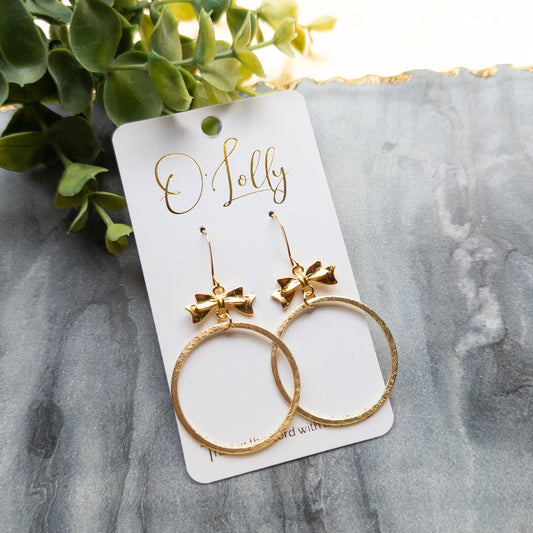 Gold Bow w/Gold Hoop Dangle