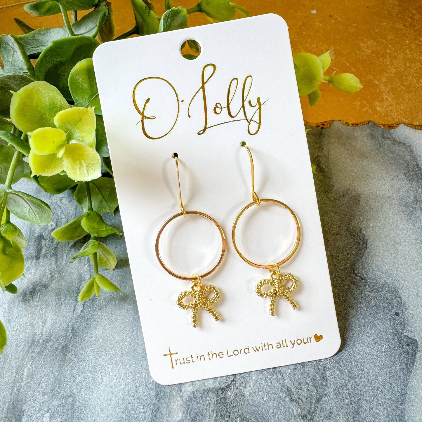 “Ruth”- Gold Hoop w/Bow Charm Earrings