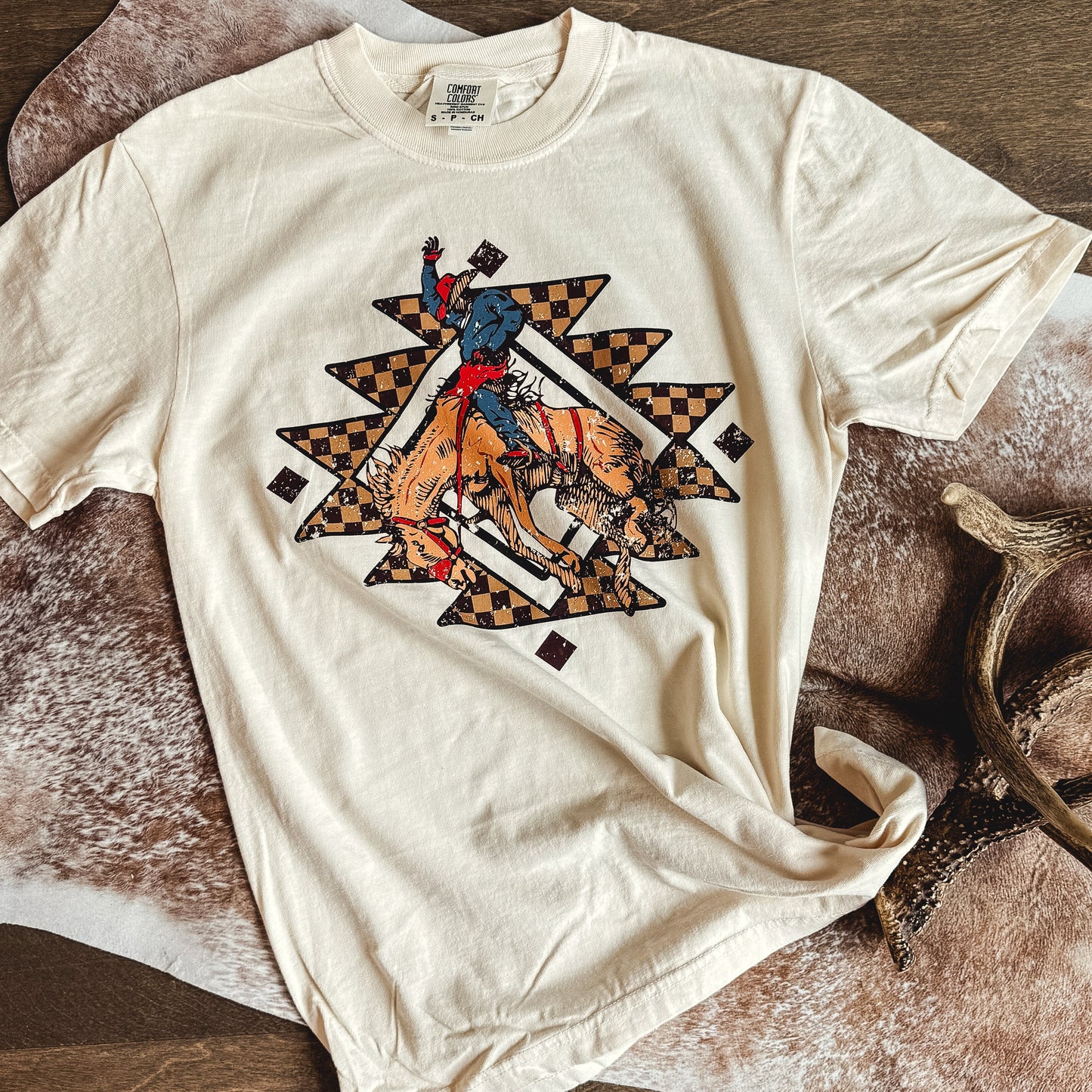 Checker Brown Rodeo Rider Graphic Tee