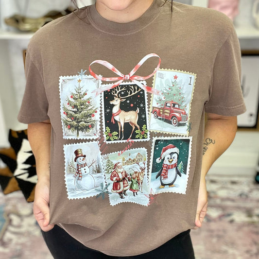 Vintage Christmas Stamps Graphic Tee