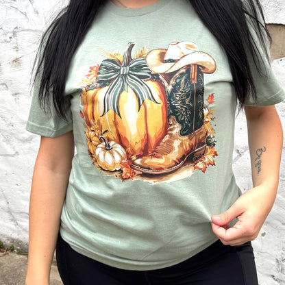 Pumpkin with Cowboy Boot Graphic Tee