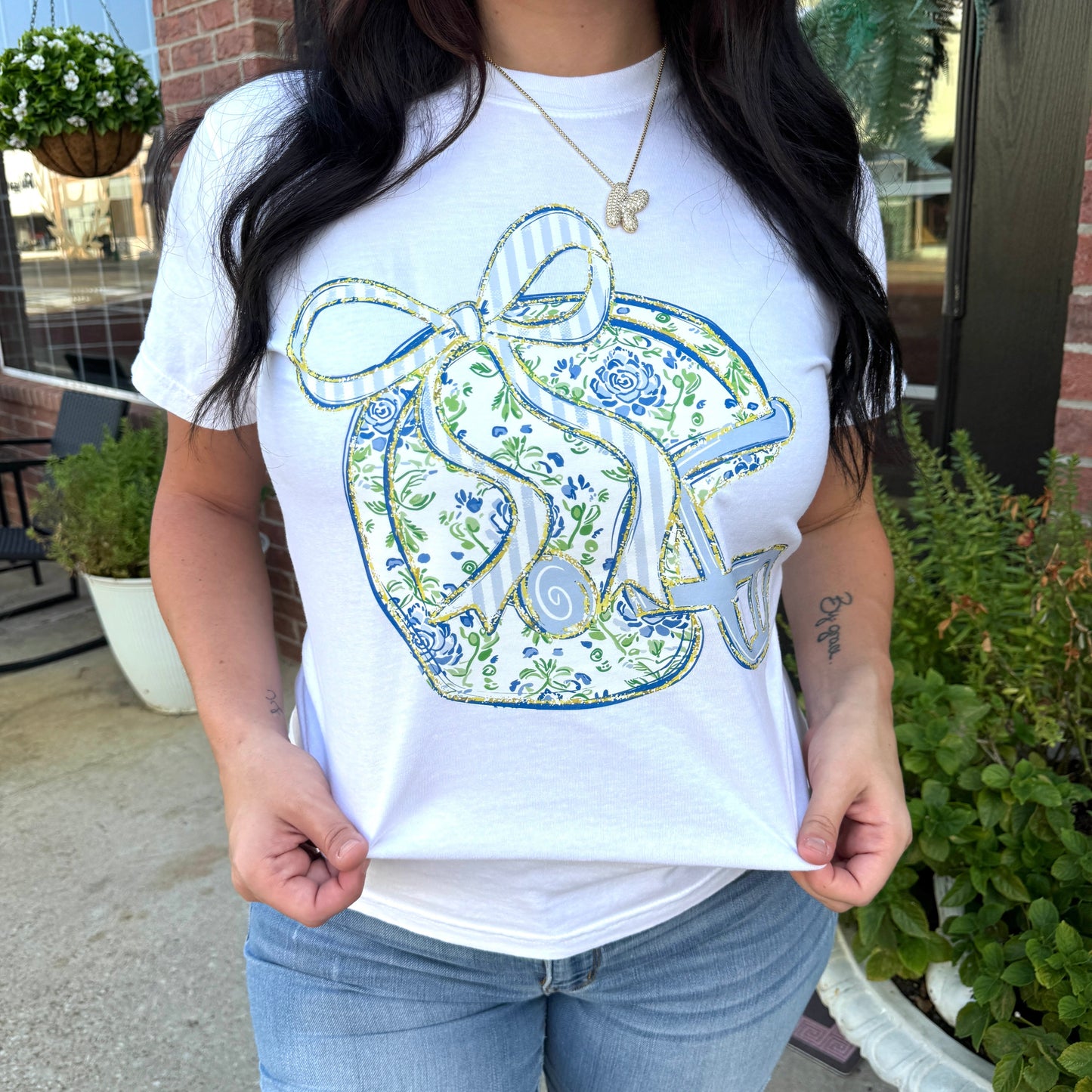 Floral Football Helmet Graphic Tee