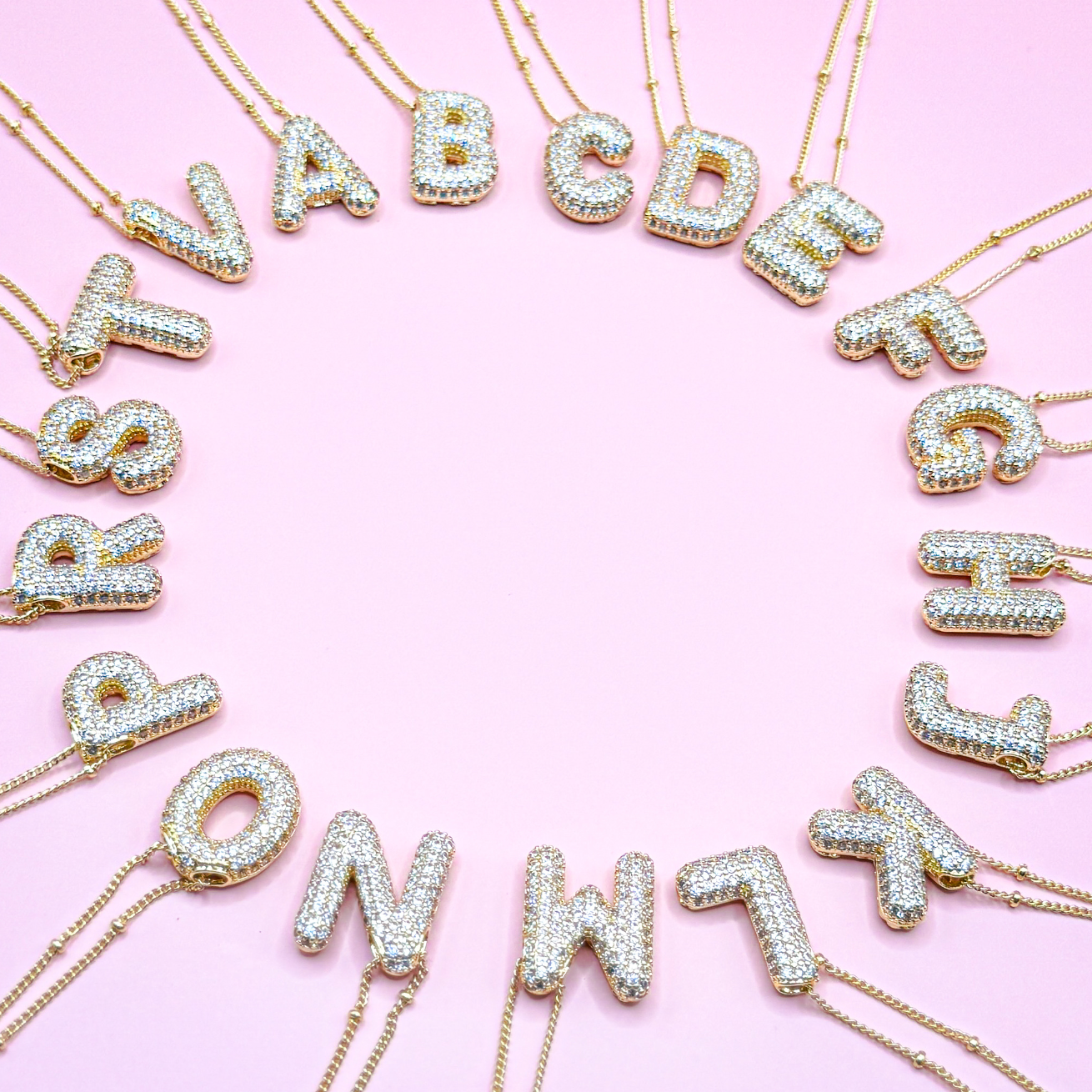 18K Gold Plated Bubble Initial Necklace