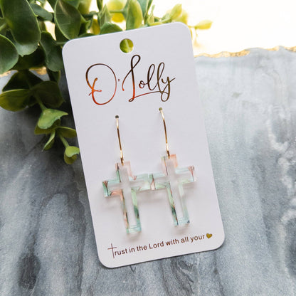 Open Acrylic Cross Earrings: Mint