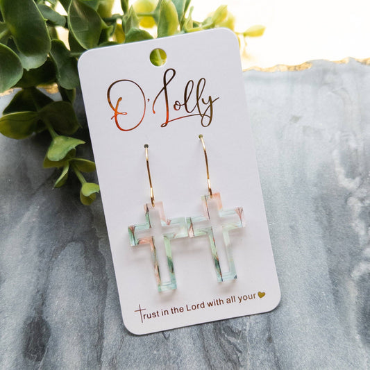 Open Acrylic Cross Earrings: Mint