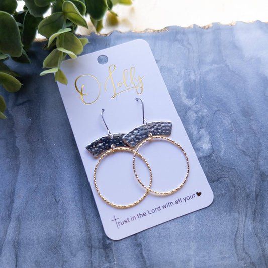 Silver Hammered Connector w/Gold Sparkle Hoop Earrings
