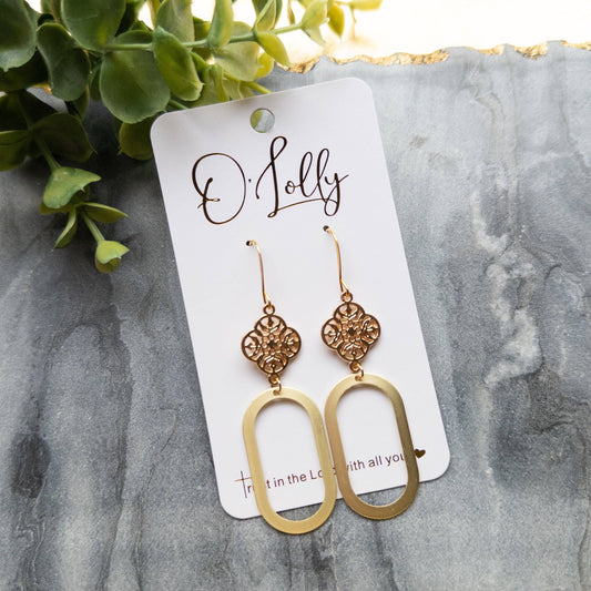 Gold Quatrefoil w/Gold Open Oval Dangle
