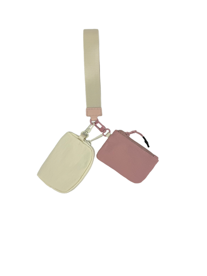 Wristlet Key Chain Double Pouch Cream/Mauve