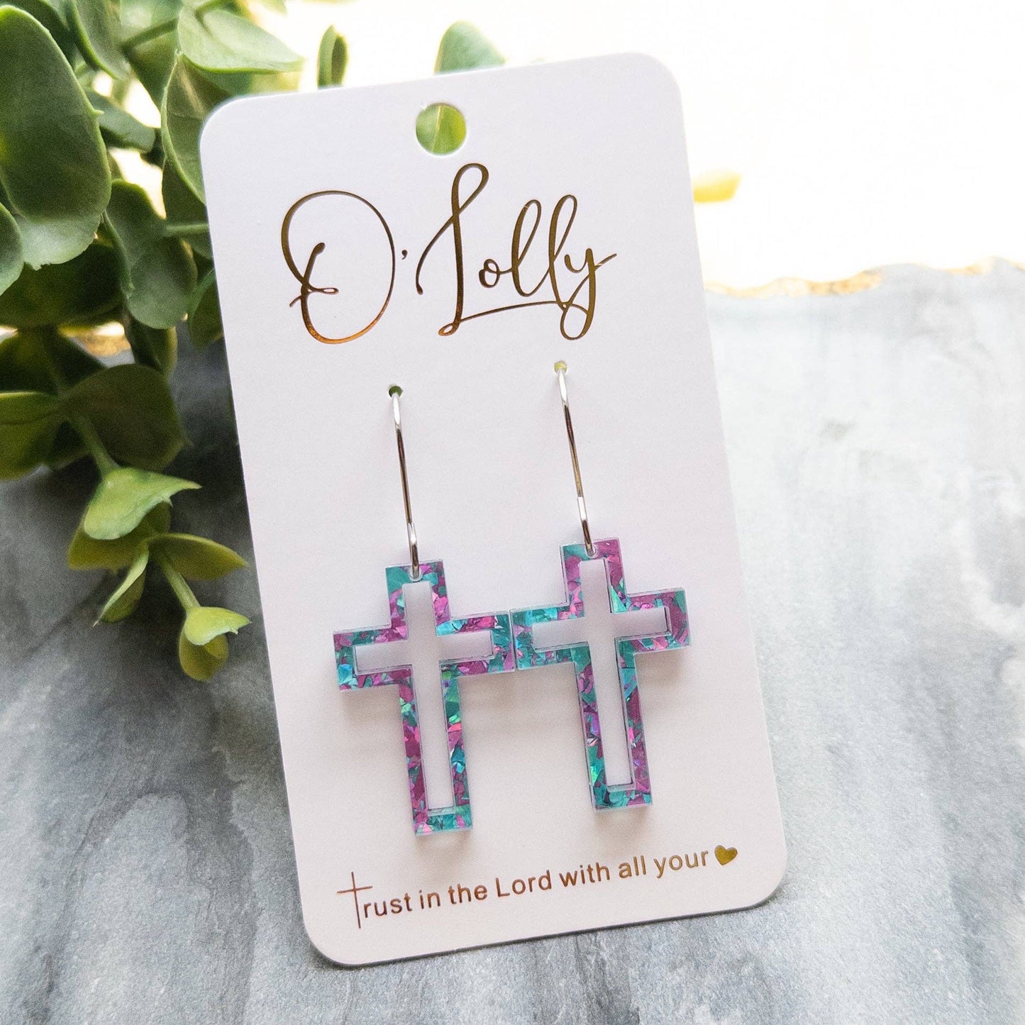 Open Acrylic Cross Earrings: Mint