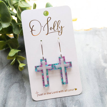 Open Acrylic Cross Earrings: Mint