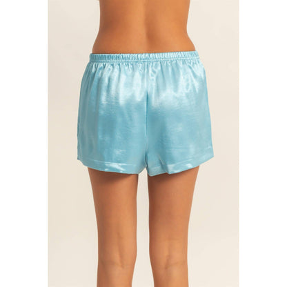 Satin Elastic Waist Shorts With Side Slit: DOLPHIN BLUE