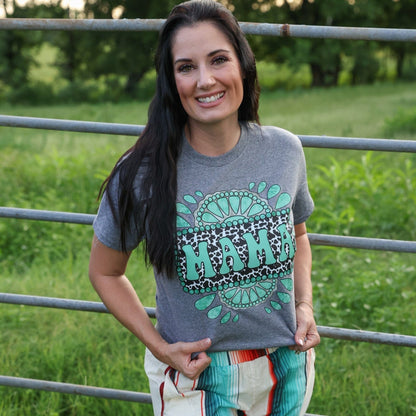 FestiviTees Women - Apparel - Shirts - T-Shirts Cowprint Turquoise Mama Soft Graphic Tee