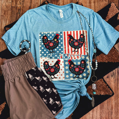 FestiviTees Women - Apparel - Shirts - T-Shirts Patriotic Chicken Patchwork Soft Graphic Tee