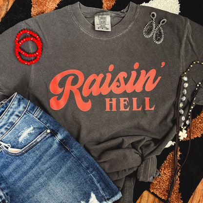 FestiviTees Women - Apparel - Shirts - T-Shirts Raisin’ Hell Retro Red Script Tee Soft Graphic Tee