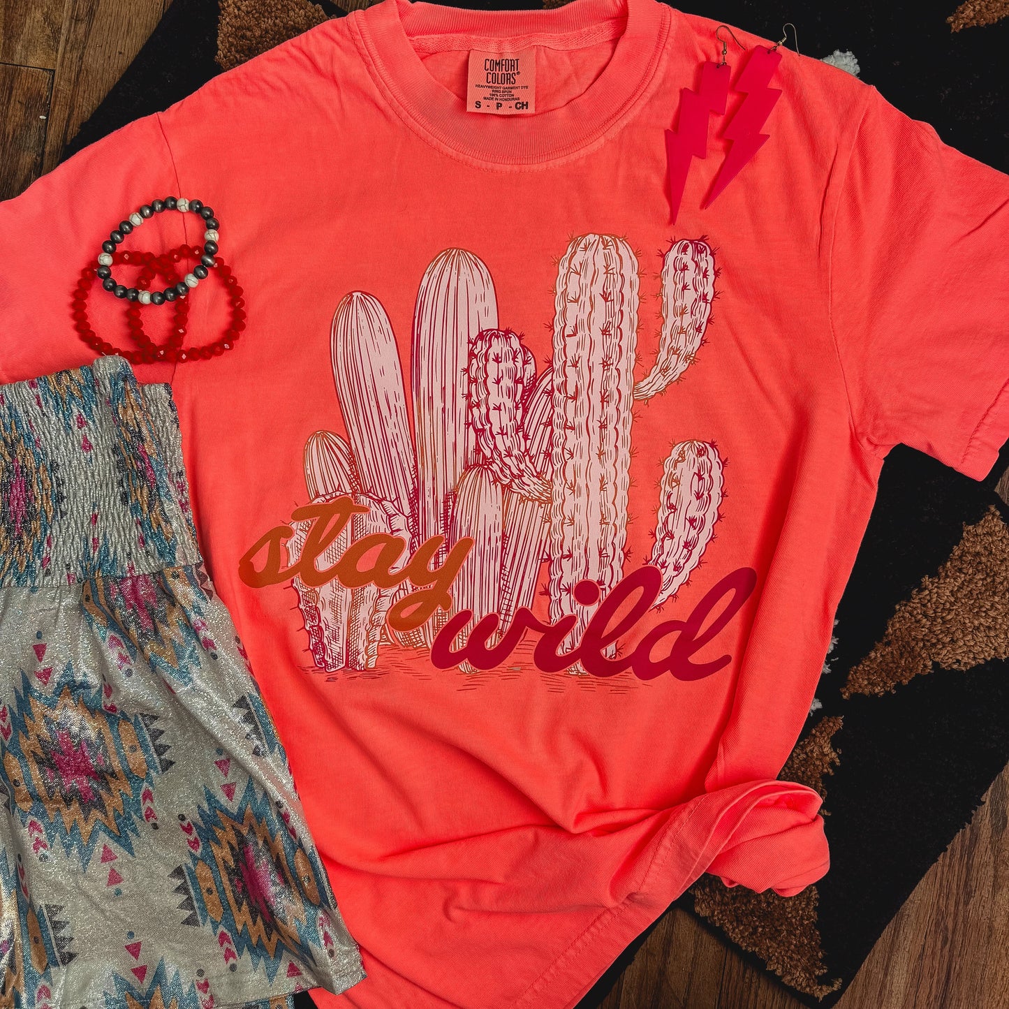 FestiviTees Women - Apparel - Shirts - T-Shirts Stay Wild Cactus Neon Soft Graphic Tee