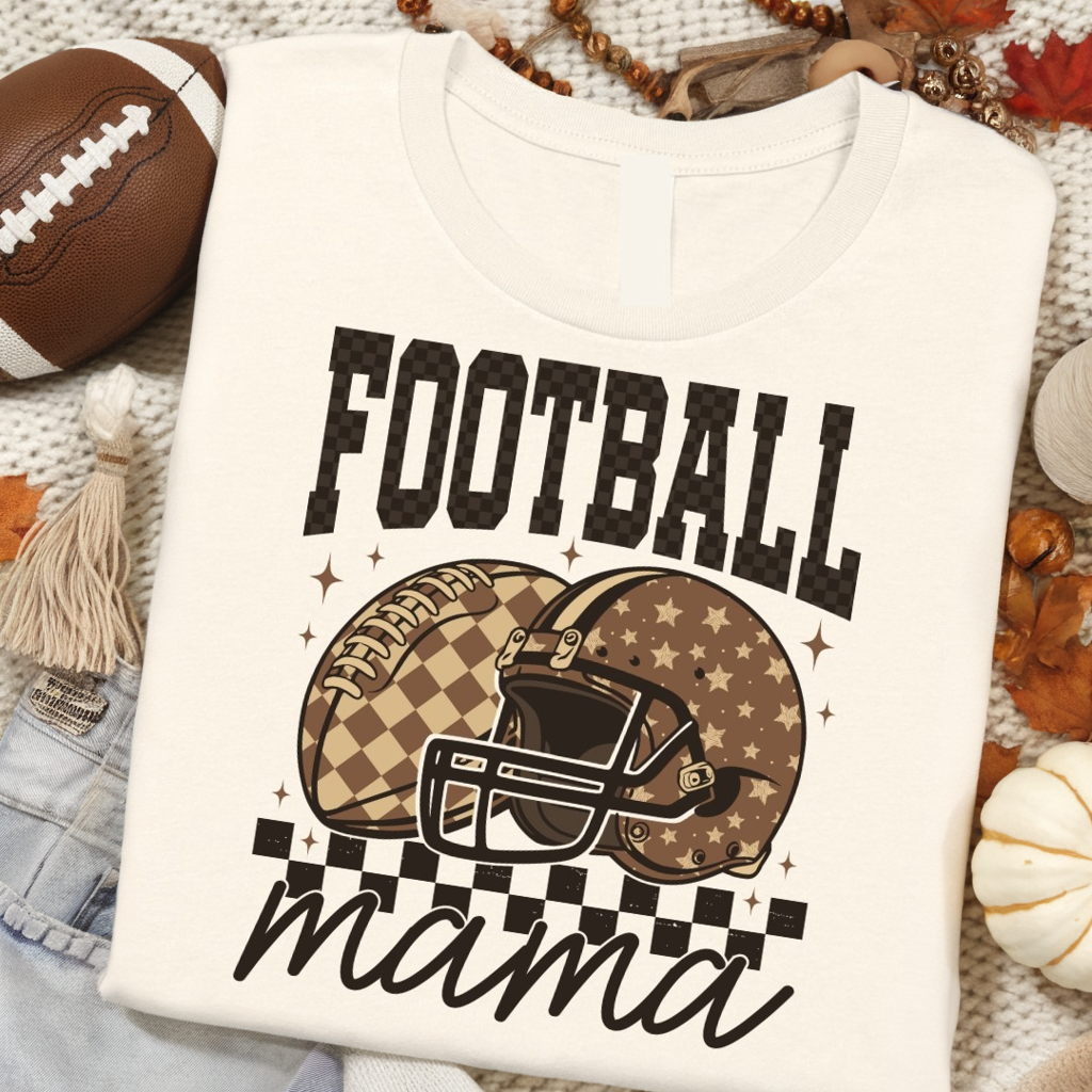 Brown Checkered Football Mama Graphic Tee